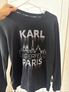 Karl Lagerfeld Black Rhinestone Paris Skyline Sweatshirt